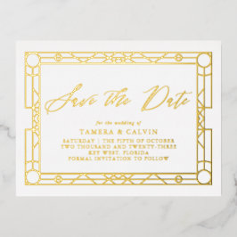 Save the Date weißer, eleganter Goldrahmen Folie Einladungspostkarte