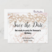 Save the Date Weißer Marmorballons Ankündigungspostkarte (Vorne/Hinten)