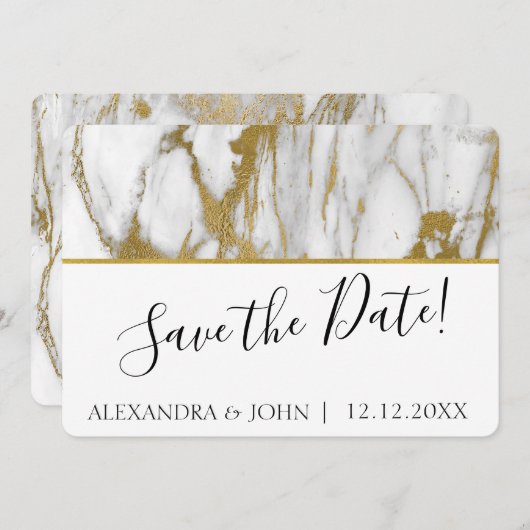 Save the Date weißer und goldfarbener Marmor (Vorne/Hinten)