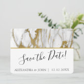 Save the Date weißer und goldfarbener Marmor (Stehend Vorderseite)