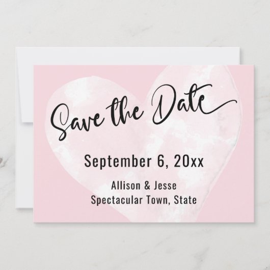 Save the Date Weißes Wasserfarbenherz auf rosa Kar (Vorderseite)