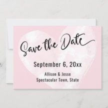 Save the Date Weißes Wasserfarbenherz auf rosa Kar