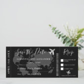 Save the Date Weltkarte Boarding Pass (Stehend Vorderseite)