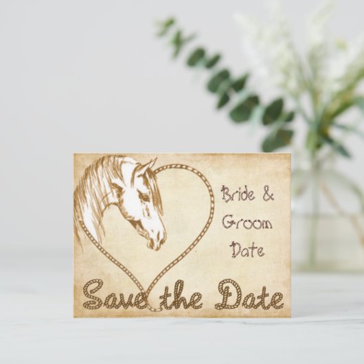 Save the Date Western Hochzeit Postkarte (Stehend Vorderseite)