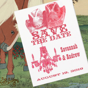 Save the Date Western Pink Cowboy Hat Khandelier Ankündigungspostkarte