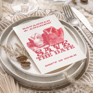 Save the Date Western Saddle Pink Cowboy Hat Ankündigungspostkarte