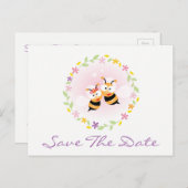 Save the Date Whimsical Pink Hochzeitsankündigung Postkarte (Vorne/Hinten)