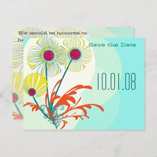 Save the Date Whimsikische Blume Helle Farben Ankündigungspostkarte (Vorne/Hinten)