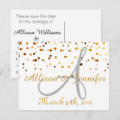 Save the Date White and Gold Glitzer Imitate Fossi Ankündigungspostkarte (Vorne/Hinten)