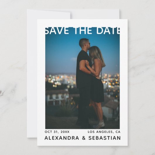 Save the Date White Black Heart Wedding (Vorderseite)