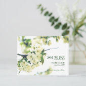 Save the Date White Cherry Blossom Postkarte (Stehend Vorderseite)