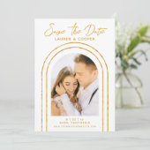 Save the Date White Gold Stilvolle Art Deco Hochze (Stehend Vorderseite)