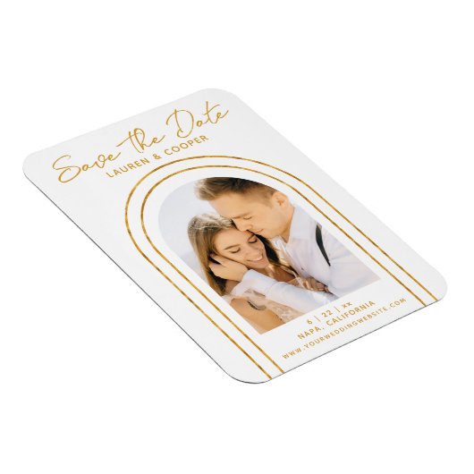 Save the Date White Gold Stilvolle Art Deco Hochze Magnet (Rechte Seite)