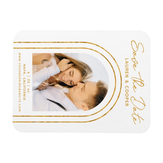 Save the Date White Gold Stilvolle Art Deco Hochze Magnet (Horizontal)