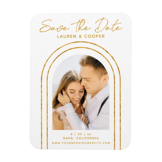 Save the Date White Gold Stilvolle Art Deco Hochze Magnet (Vertikal)