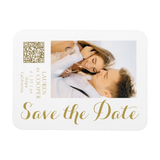 Save the Date White Gold Stilvolle Moderne Hochzei Magnet (Horizontal)