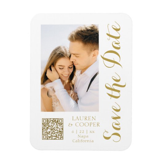 Save the Date White Gold Stilvolle Moderne Hochzei Magnet (Vertikal)