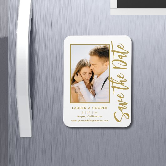 Save the Date White Gold Stilvolle Moderne Hochzei Magnet