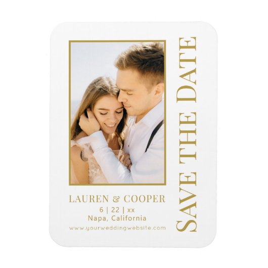 Save the Date White Gold Stilvolle Moderne Hochzei Magnet (Vertikal)