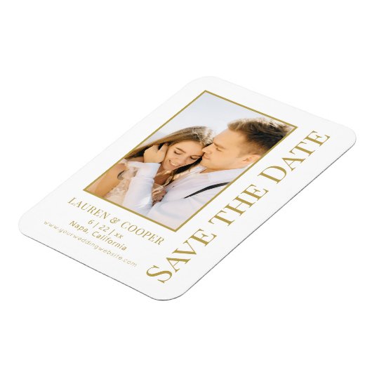 Save the Date White Gold Stilvolle Moderne Hochzei Magnet (Linke Seite)