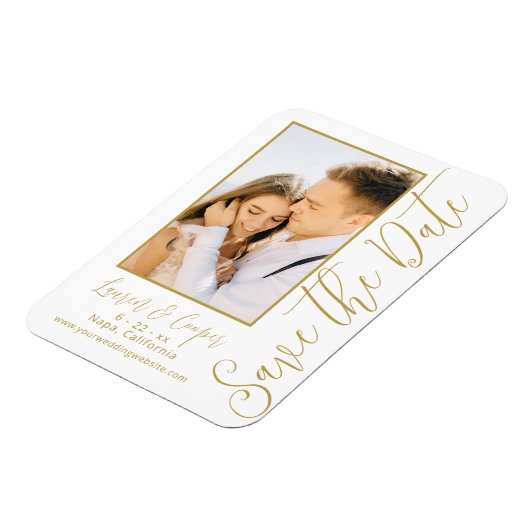 Save the Date White Gold Stilvolle Moderne Hochzei Magnet (Linke Seite)