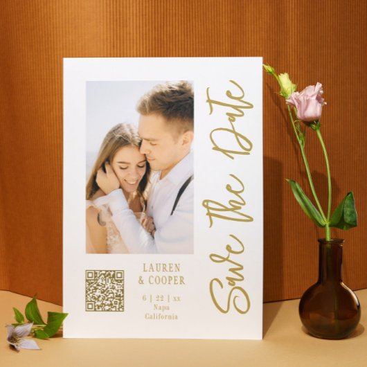 Save The Date White Gold Stylish Modern Wedding Magnetkarte