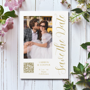 Save the Date White Gold Stylish Script Modern Magnetkarte