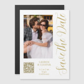 Save the Date White Gold Stylish Script Modern Magnetkarte (Vorne/Hinten)