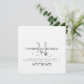 Save the Date White Monogram Wedding Announcement2 (Stehend Vorderseite)