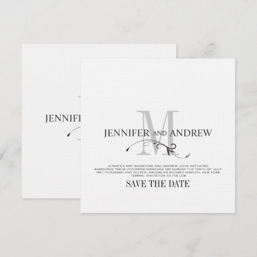 Save the Date White Monogram Wedding Announcement2 (Vorne/Hinten)