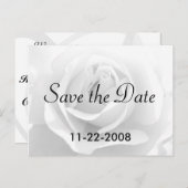 Save the Date White Rose Ankündigungspostkarte (Vorne/Hinten)