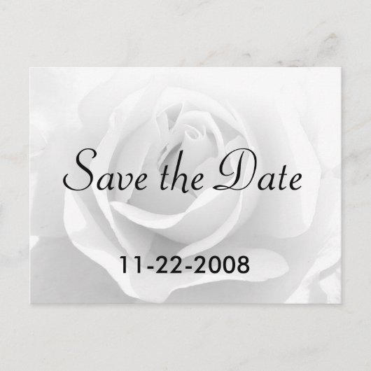 Save the Date White Rose Ankündigungspostkarte (Vorderseite)