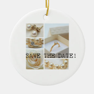 Save the Date White Wedding Collage Keramikornament