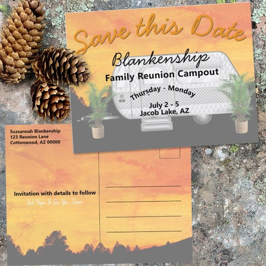 Save the Date-Wiedersehen-Vorlage für das Campingp Ankündigungspostkarte
