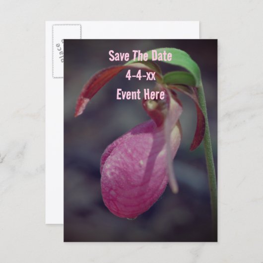 Save The Date Wild Pink Lady Slipper Flower  Ankündigungspostkarte (Vorne/Hinten)