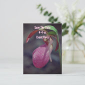 Save The Date Wild Pink Lady Slipper Flower  Ankündigungspostkarte (Stehend Vorderseite)