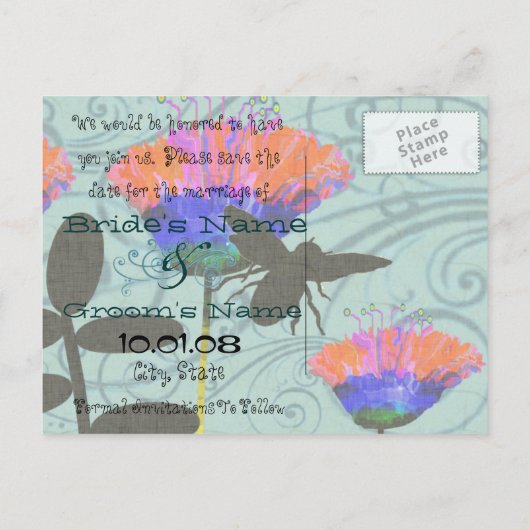 Save the Date Wilde Blume Ankündigungspostkarte (Rückseite)