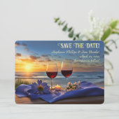 Save the Date Wine on the Beach Sunset Einladung (Stehend Vorderseite)