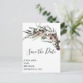 Save the Date Winter Foliage Weihnachtswolle Postkarte (Stehend Vorderseite)