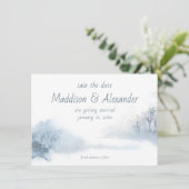 Save the Date, Winter, Hochzeit, Blau, Weiß Karte (Stehend Vorderseite)