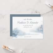 Save the Date, Winter, Hochzeit, Blau, Weiß Karte (Vorderseite/Rückseite Beispiel)