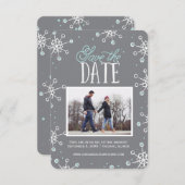 Save the Date Winter Snowflake Weddin Blue Gray | (Vorne/Hinten)