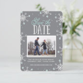Save the Date Winter Snowflake Weddin Blue Gray | (Stehend Vorderseite)