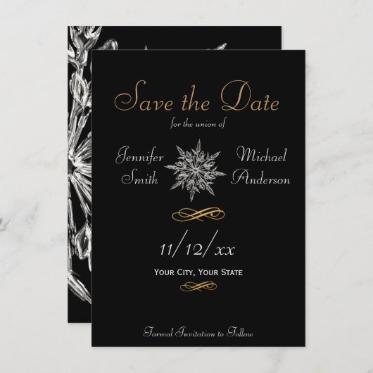 Save the Date Winterschneeflocke Einfache Hochzeit (Vorne/Hinten)