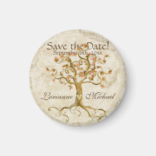 Save the Date wirl Tree Roots Antiqued Parchment Magnet