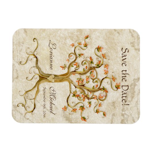 Save the Date wirl Tree Roots Antiqued Parchment Magnet (Horizontal)