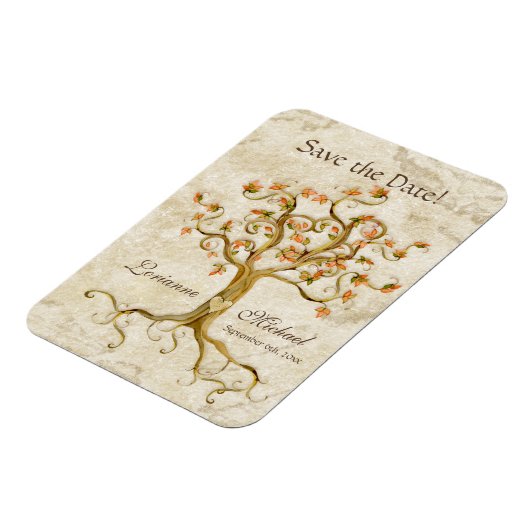 Save the Date wirl Tree Roots Antiqued Parchment Magnet (Linke Seite)