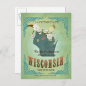 Save the Date - Wisconsin Karte mit hübschen Vögel (Vorne/Hinten)