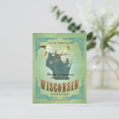 Save the Date - Wisconsin Karte mit hübschen Vögel (Stehend Vorderseite)