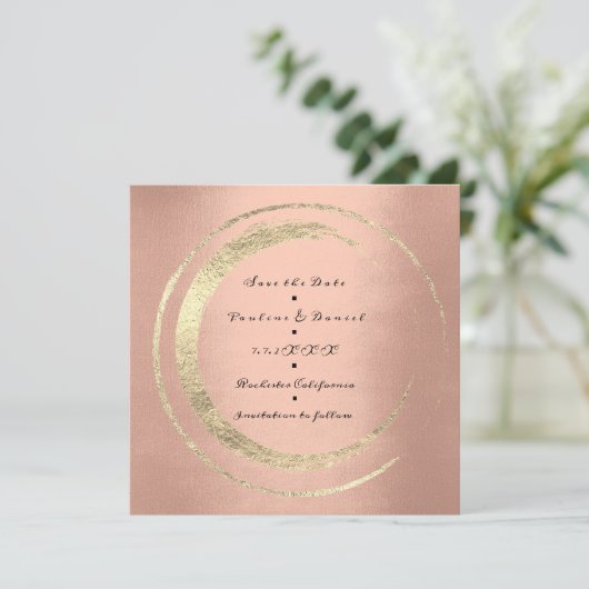 Save the Date Wreath Peach Lmon Golden Circles (Stehend Vorderseite)